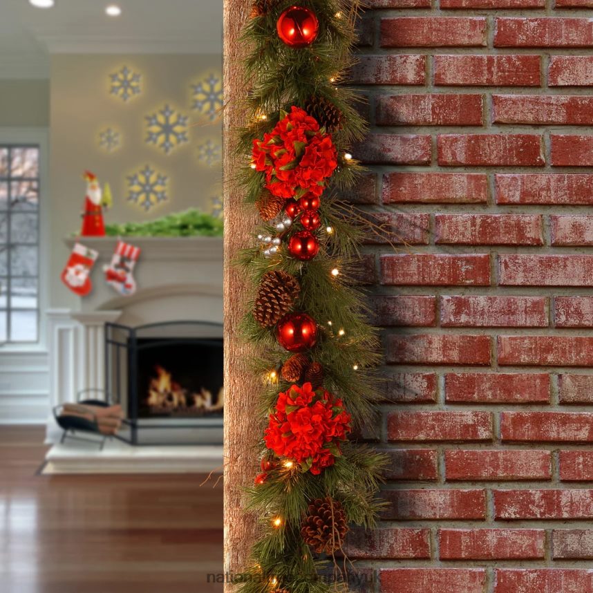 Greenery | National Tree Company 9 ft Hydrangea Garland with Battery Operated Warm White LED Lights F2L4F384